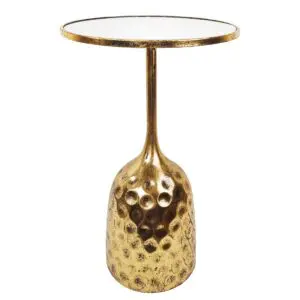 Mesa auxiliar dorada de metal y cristal 65 x 38 x 38 cm