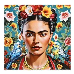 Cuadro decorativo de Frida Kahlo con flores 80x80 cm