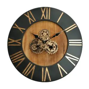 Reloj de pared de MDF y metal con engranajes móviles 65 cm