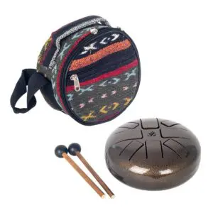 Tambor decorativo de metal con bolsa