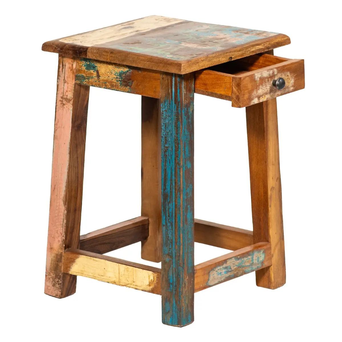 Taburete de madera con un cajón estilo India