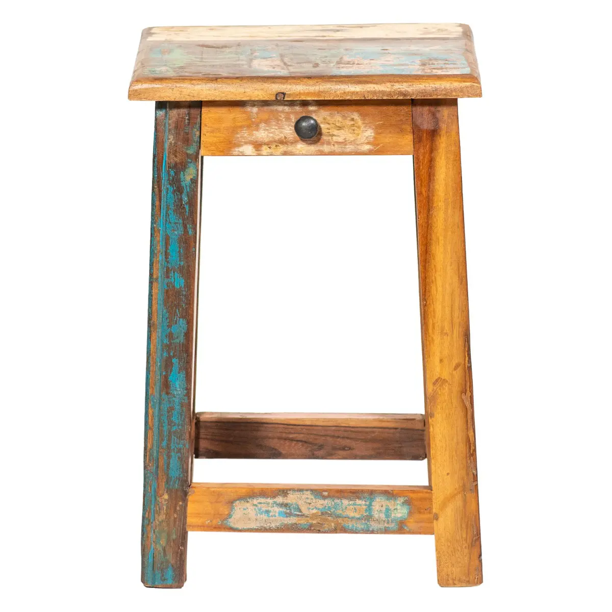Taburete de madera con cajón vista frontal