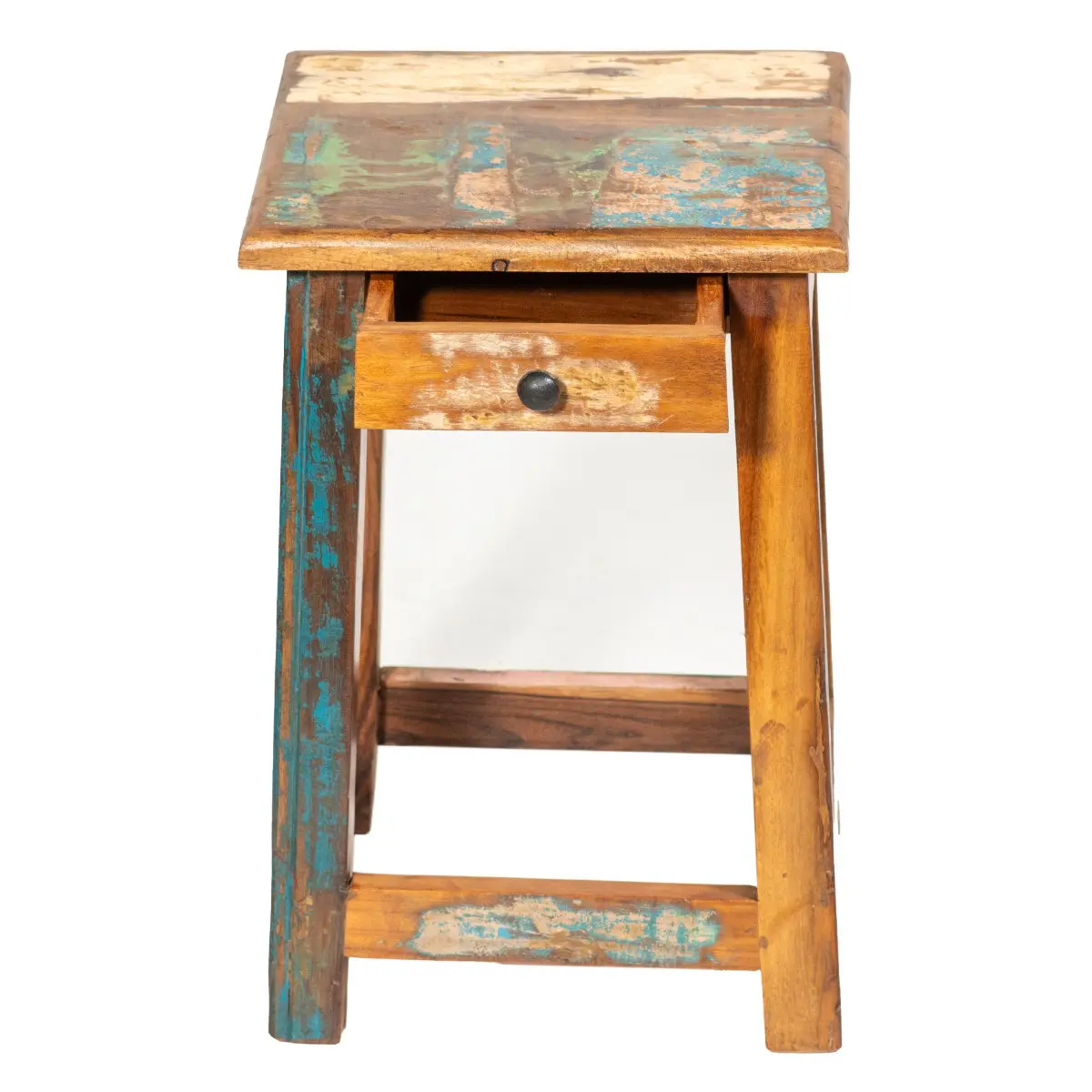 Taburete de madera con cajón vista lateral