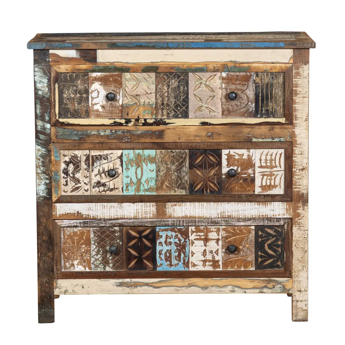 Mueble de madera con tres cajones de estilo India