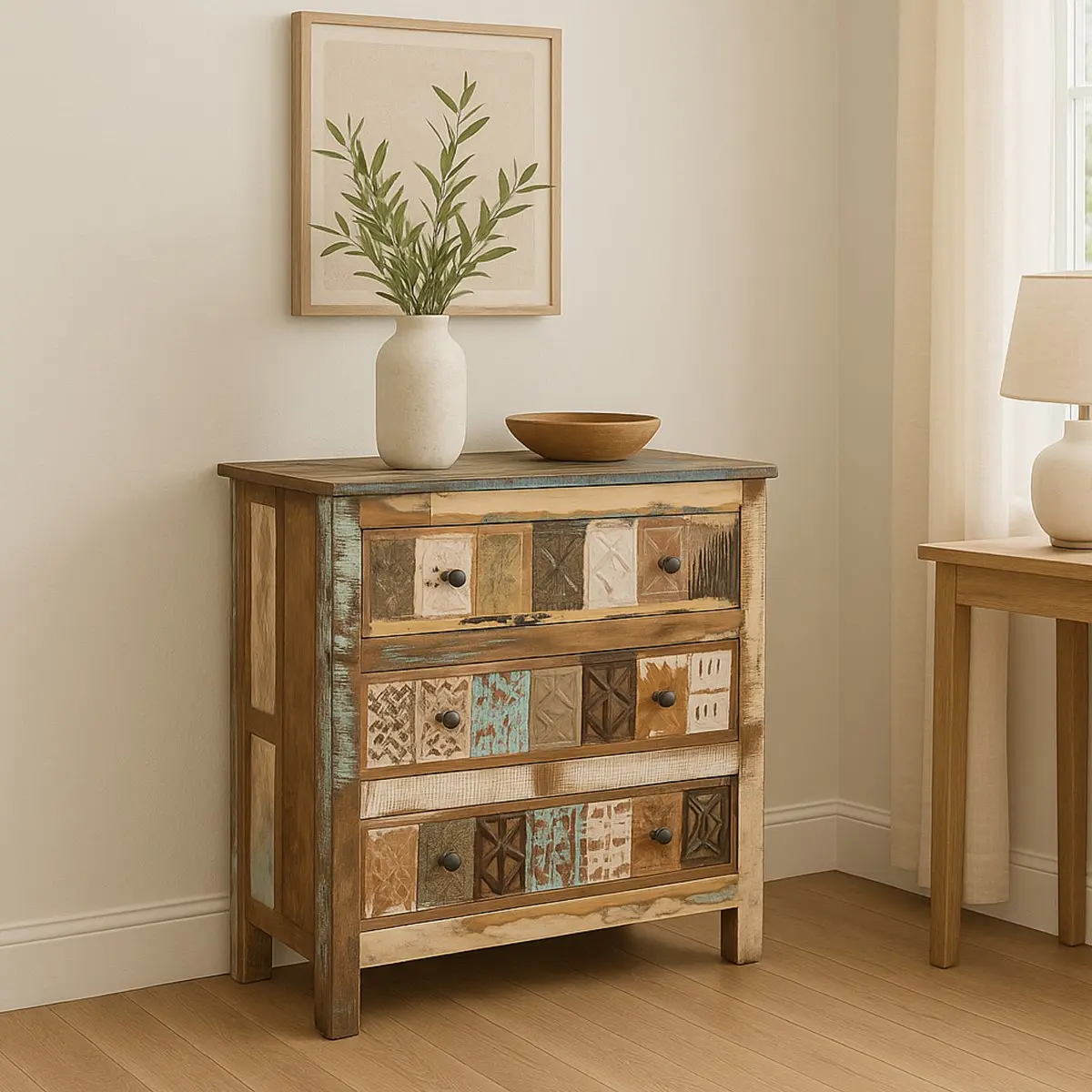 Mueble auxiliar de madera 90x40x90 cm vista lateral