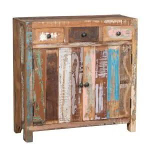 Mueble auxiliar de madera con 3 cajones y 2 puertas 80x30x80 cm
