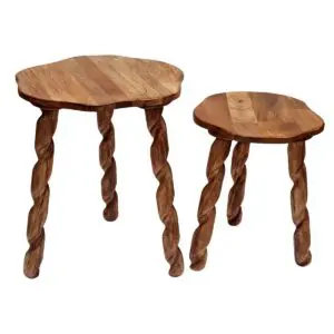 Set de 2 taburetes de madera de mango estilo bohemio