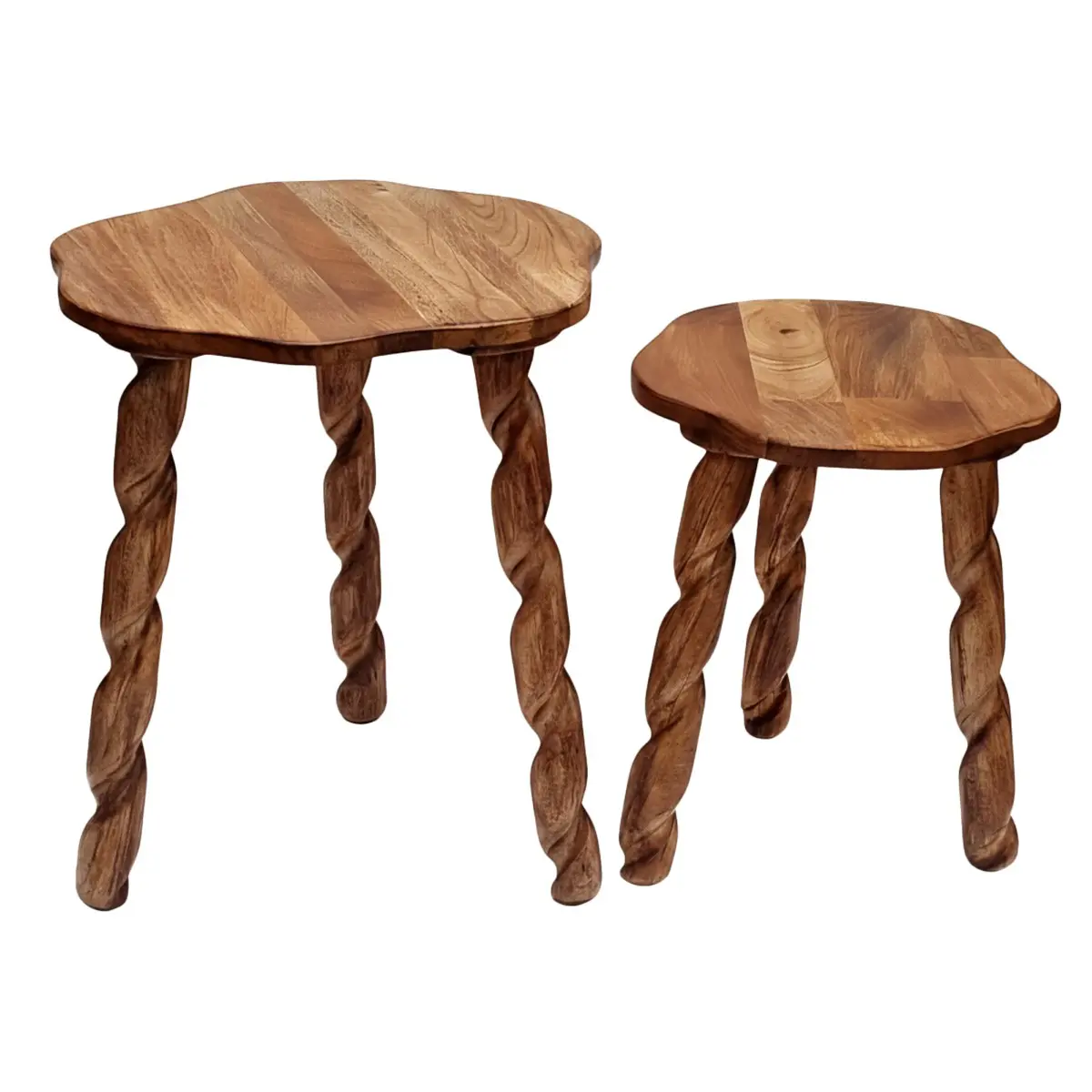 Set de 2 taburetes de madera de mango estilo bohemio