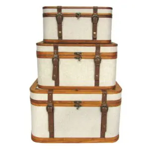Set de 3 baúles de madera y polipiel estilo mediterráneo