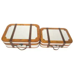 Set de 2 cajas de almacenamiento de madera y polipiel