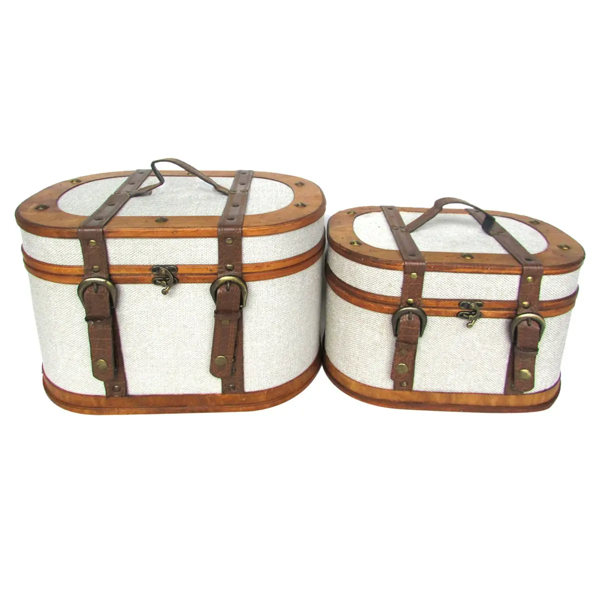 Set de 2 cajas de almacenamiento de madera y polipiel