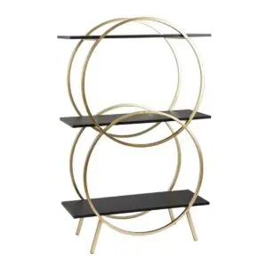 Estantería de MDF y metal con estructura dorada y tres baldas negras