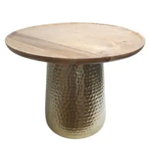 Mesa auxiliar de metal y madera de 59x59 cm