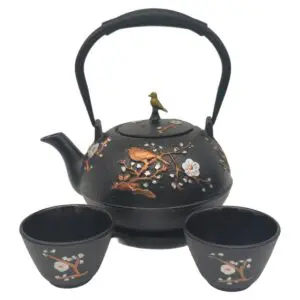 Set de tetera de hierro colado con vasos y salvamantel