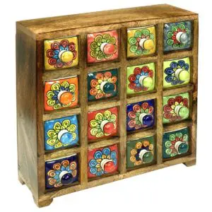 Especiero de madera y cerámica con 16 cajones 31,5 x 11,5 x 30 cm