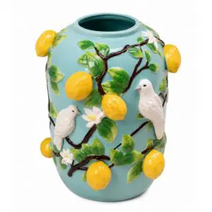 Jarrón decorativo de dolomita con diseño de limones 36 cm