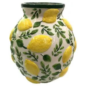 Jarrón grande de dolomita con diseño de limones 27,5 x 24,5 x 24,5 cm