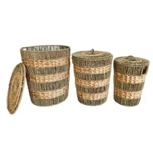 Set de 3 cestas de jacinto de agua estilo natural