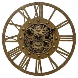 Reloj de pared de metal y madera con engranajes móviles 60 cm