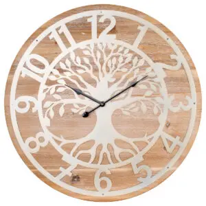 Reloj de pared árbol de la vida de madera y metal