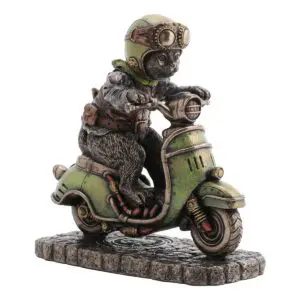 Gato steampunk en moto scooter figura de resina