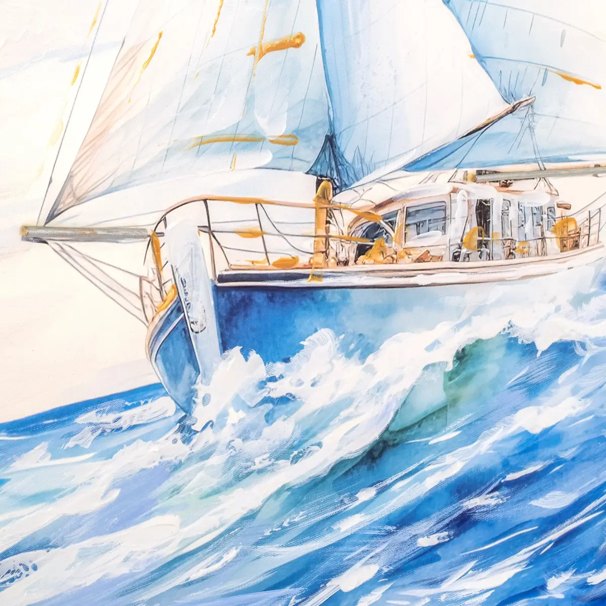Detalle del cuadro de barco sobre lienzo