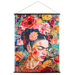 Lienzo enrollable mujer con flores 160 x 125 cm vista detalle