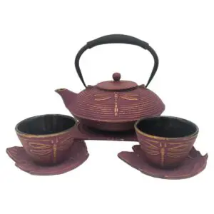 Set de tetera de hierro colado de 0,8 litros con accesorios